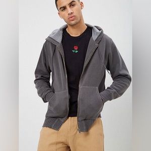 Forever21 men zip up hoodie, distressed, size small